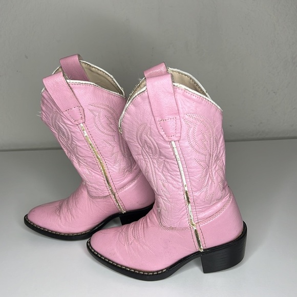 Old West Pink Childrens Girls Corona Leather J Toe Cowboy Western Boots Size 8.5 - Picture 11 of 17